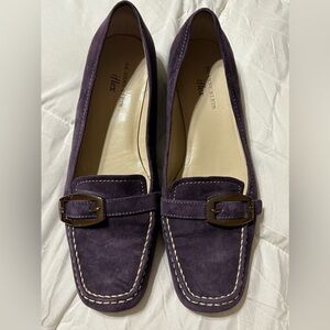 AK Anne Klein iflex Bryce Eggplant Purple Suede Leather Square Toe Loafer